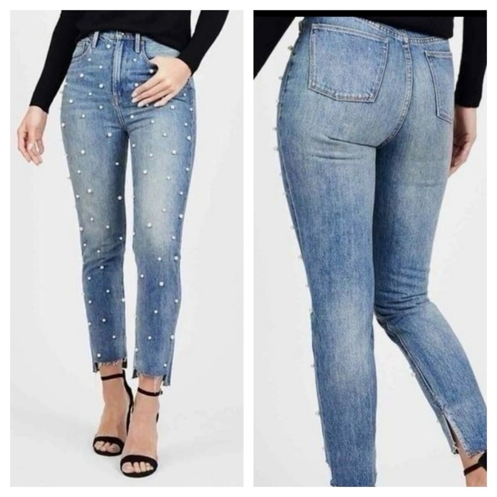 Juicy Couture Blue Pearl-Studded Girlfriend Jeans size 26